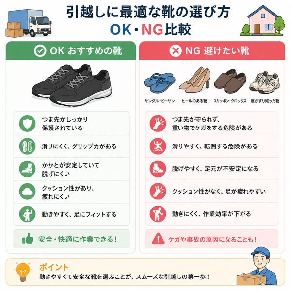 引越しに最適な靴の選び方(OK・NG比較)