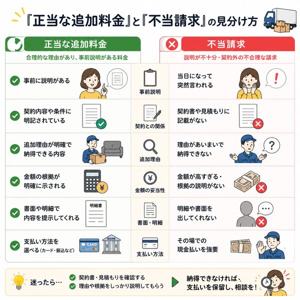 『正当な追加料金』と『不当請求』の見分け方比較図
