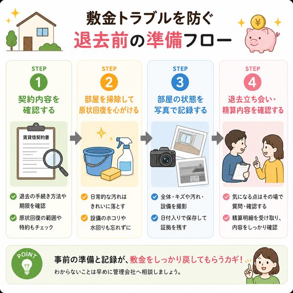 敷金トラブルを防ぐ退去前の準備フロー