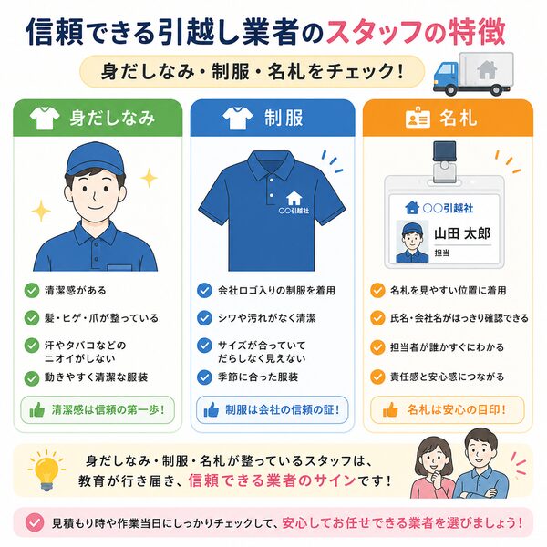 信頼できる引越し業者のスタッフの特徴（身だしなみ・制服・名札）