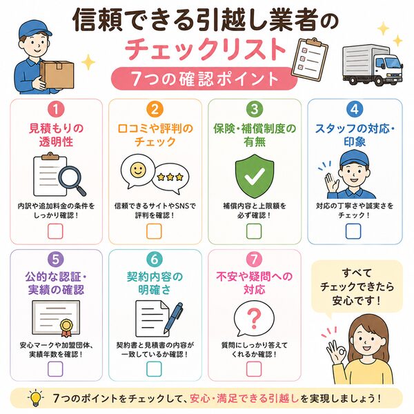 信頼できる引越し業者のチェックリスト(7つの確認ポイント)