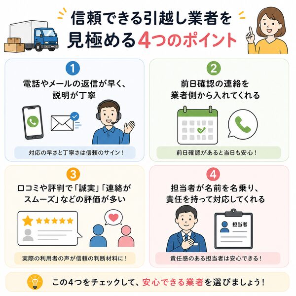 信頼できる引越し業者を見極める4つのポイント