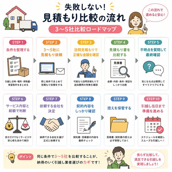 失敗しない見積もり比較の流れ（3〜5社比較ロードマップ）