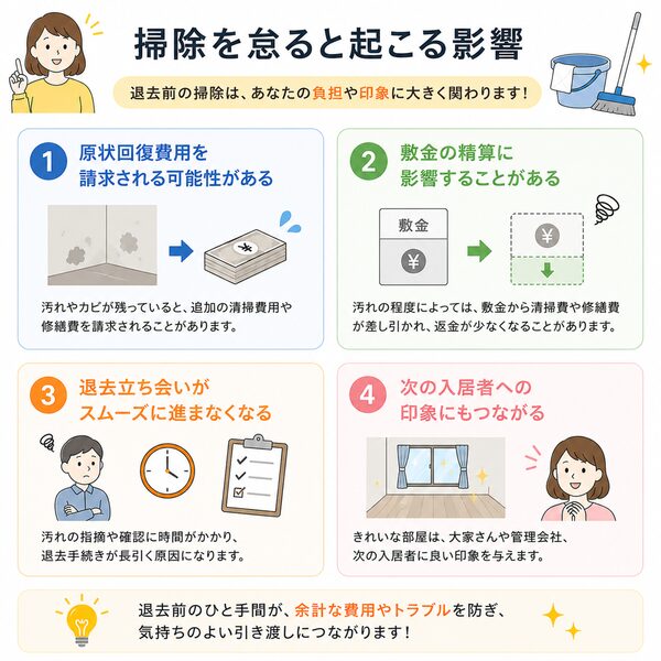 掃除を怠ると起こる影響(原状回復費用・敷金・立ち会い・印象)