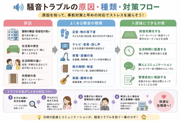 騒音トラブルの原因・種類・対策フロー