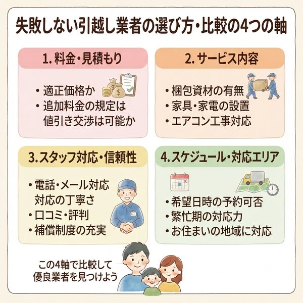 失敗しない引越し業者の選び方・比較の4つの軸