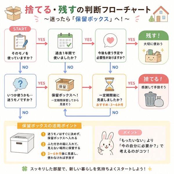 捨てる・残すの判断フローチャート(保留ボックス活用含む)