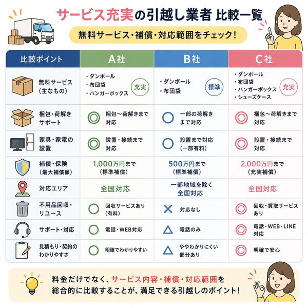 サービス充実の引越し業者 比較一覧