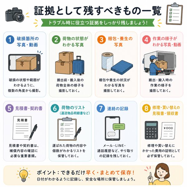 証拠として残すべきもの一覧(写真・動画・見積書など)