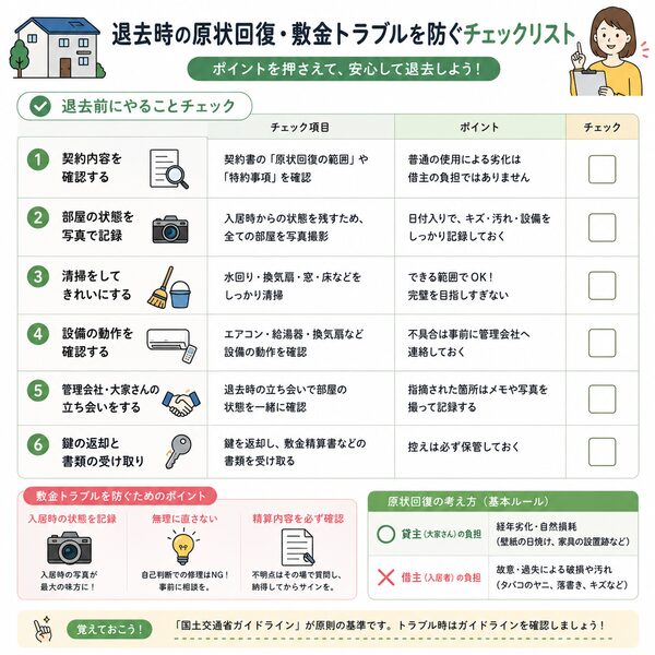 退去時の原状回復・敷金トラブルを防ぐチェックリスト