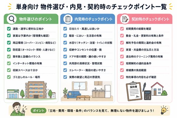 単身向け物件選び・内見・契約時のチェックポイント一覧