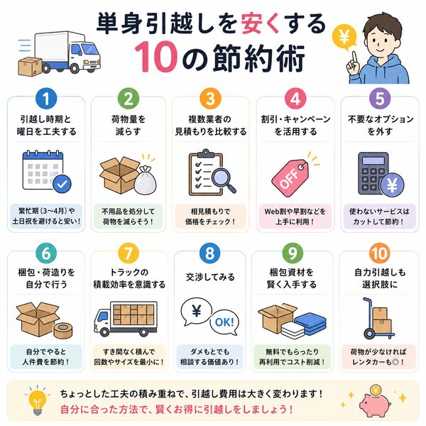 単身引越しを安くする10の節約術