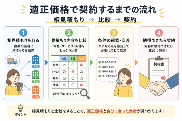 適正価格で契約するまでの流れ(相見積もり→比較→契約)
