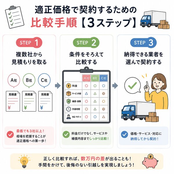 適正価格で契約するための比較手順【3ステップ】