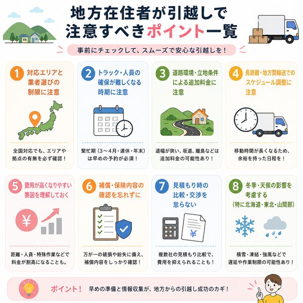 地方在住者が引越しで注意すべきポイント一覧