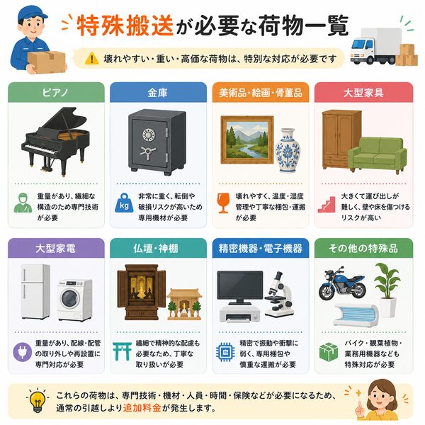 特殊搬送が必要な荷物一覧（ピアノ・金庫・美術品など）