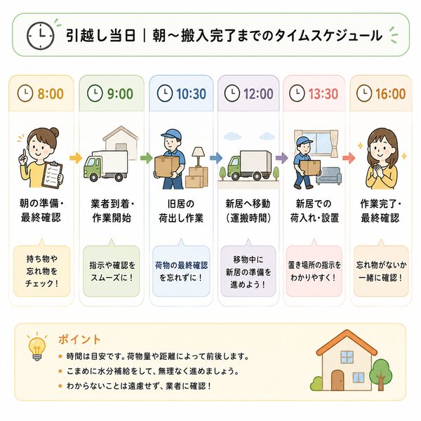 朝〜搬入完了までのタイムスケジュール