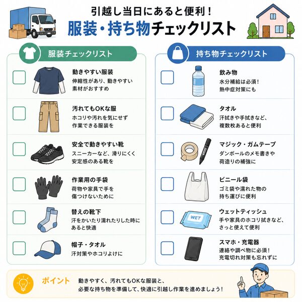 引越し当日にあると便利な服装・持ち物チェックリスト