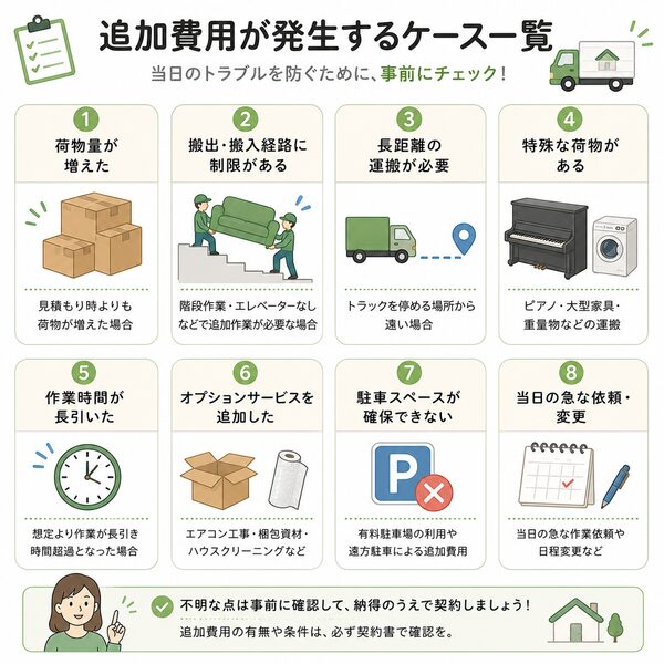 追加費用が発生するケース一覧