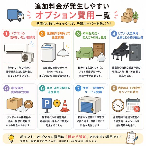 追加料金が発生しやすいオプション費用一覧