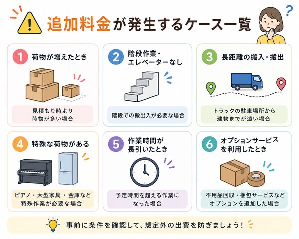 追加料金が発生するケース一覧