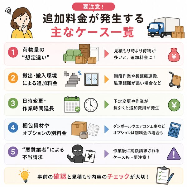 追加料金が発生する主なケース一覧