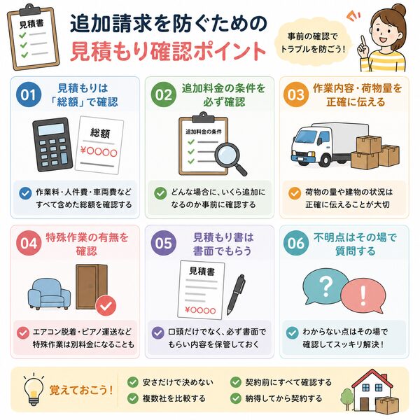 追加請求を防ぐための見積もり確認ポイント図
