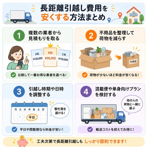 長距離引越し費用を安くする方法まとめ
