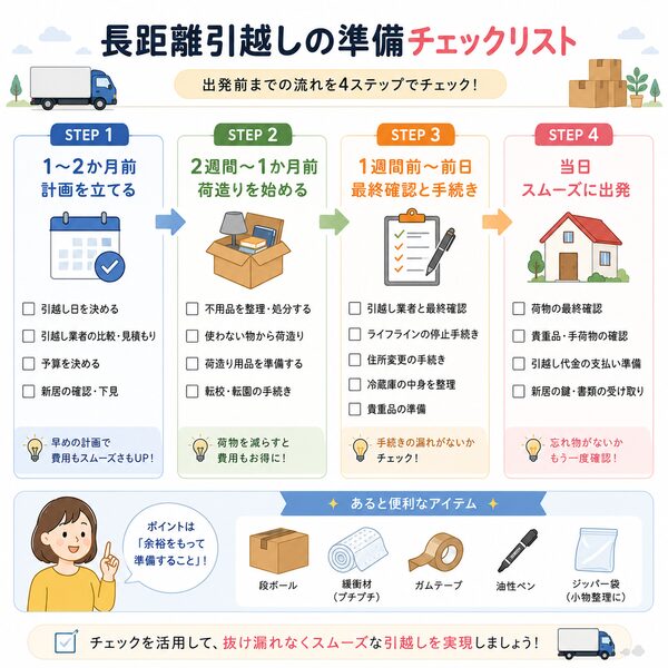 長距離引越しの準備チェックリスト（出発前までの流れ）