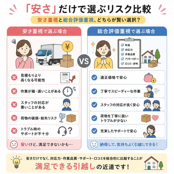 「安さ」だけで選ぶリスク比較(安さ重視 vs 総合評価重視)