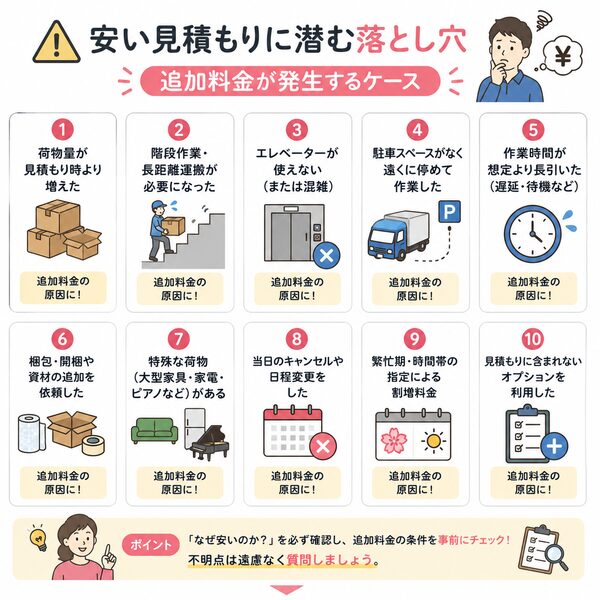 安い見積もりに潜む落とし穴（追加料金が発生するケース）