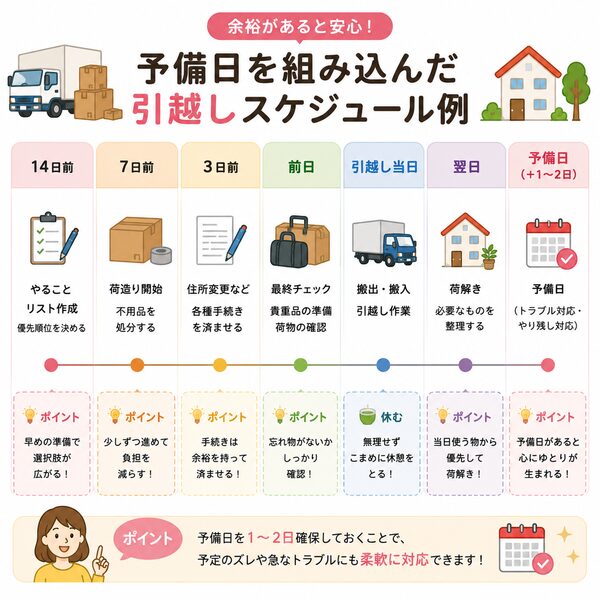 予備日を組み込んだ引越しスケジュール例