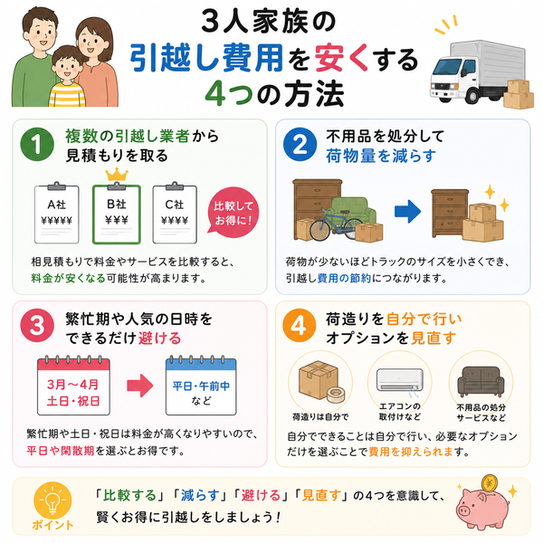 3人家族の引越し費用を安くする4つの方法