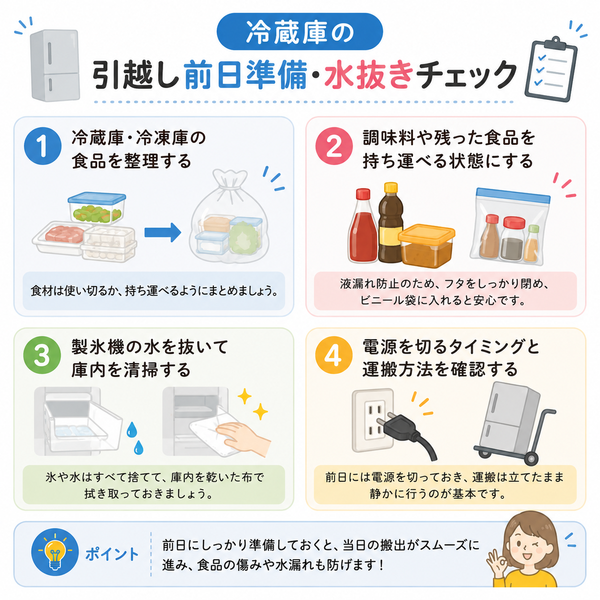 冷蔵庫の引越し前日準備・水抜きチェック